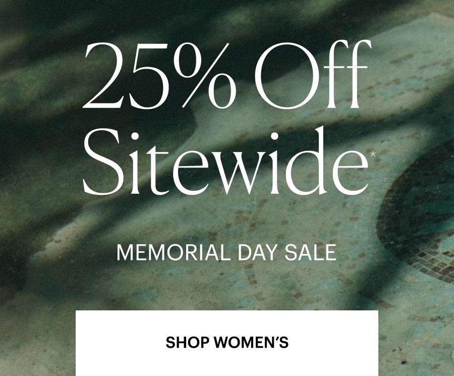 Memorial Day Sale: 25% Off Sitewide. Shop Women's - With a dark teal blue and mosaic tiled pool with tree shadow as a background image.