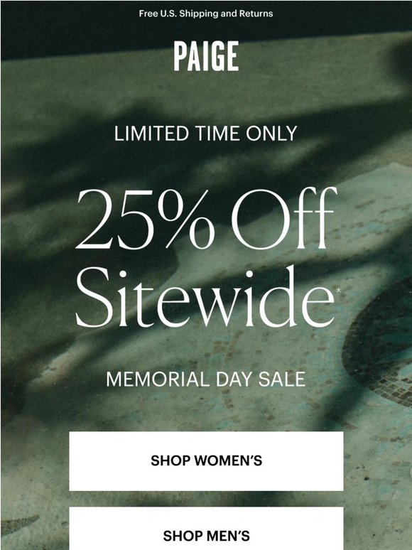 Memorial Day Sale: 25% Off Sitewide