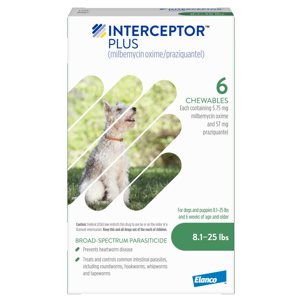Image of Interceptor Plus for Dogs 8.1-25 lbs Green (6 Chews)
