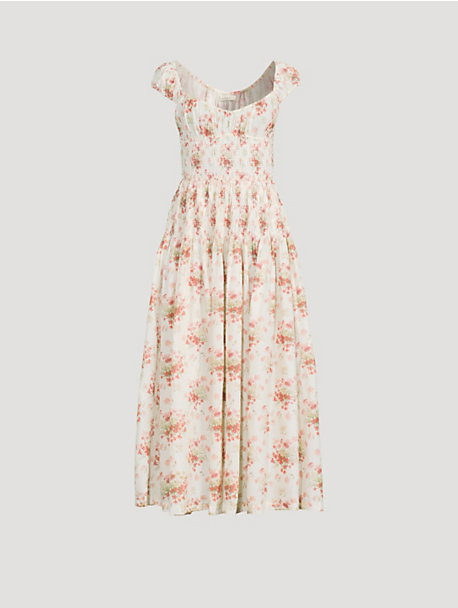 Quinette Smocked Midi Dress In Floral Print
