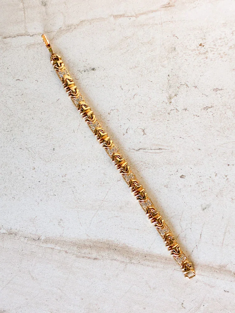 Image of Vintage Pave Rhinestone Gold Tone Link Bracelet