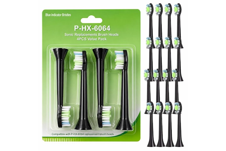 16-pakning Philips Sonicare HX6064 kompatible tannbørstehoder svart