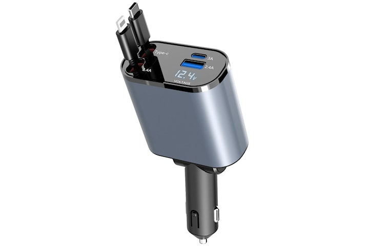 Billader 100W med USB-C og uttrekkbare kabler