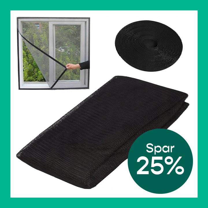 Klippbart Myggnett til Vindu med Borrelås 130x150cm Svart