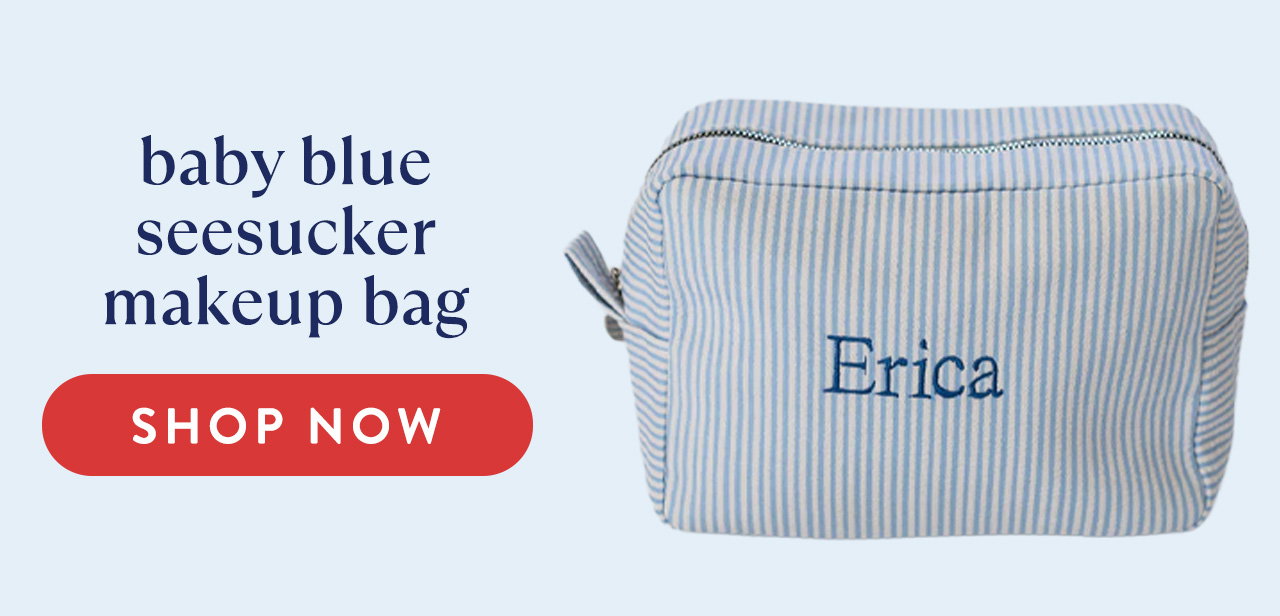 Baby blue seersucker makeup bag