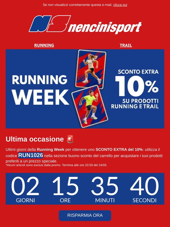 Ultimi giorini per EXTRA 10% - Running Week 🏃🏻‍♂️