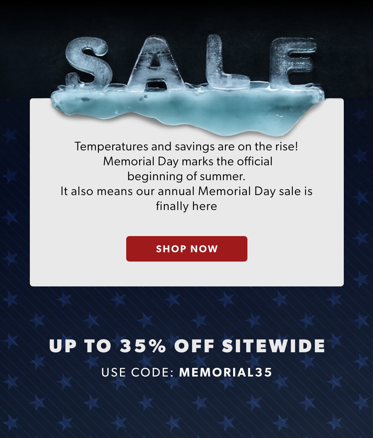 Memorial Day marks the official beginning of summer. It also means our Memorial Day Sale is here⁠— shop before these prices are gone! Use code MEMORIAL35 to get up to 35% off sitewide and grill, chill & shop now.