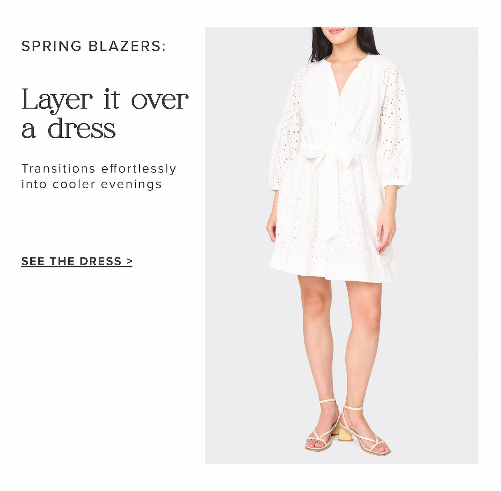 3/4 Blouson Sleeve Flare Eyelet Day Dress