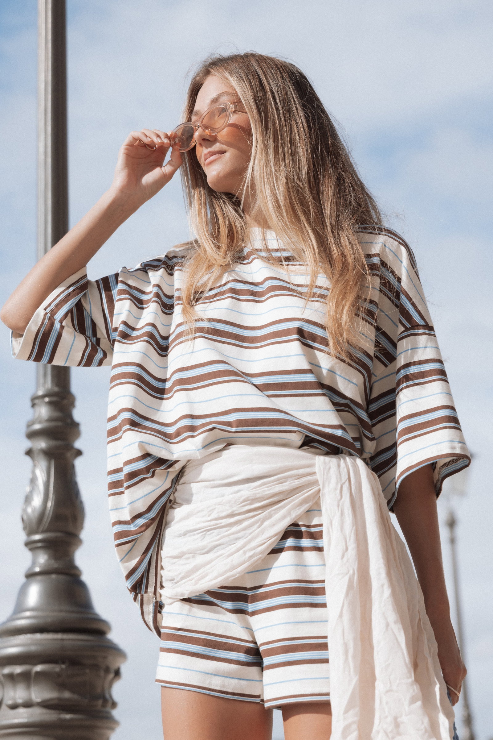 Image of Hellen Stripe Short Set - Brown Multi Stripe