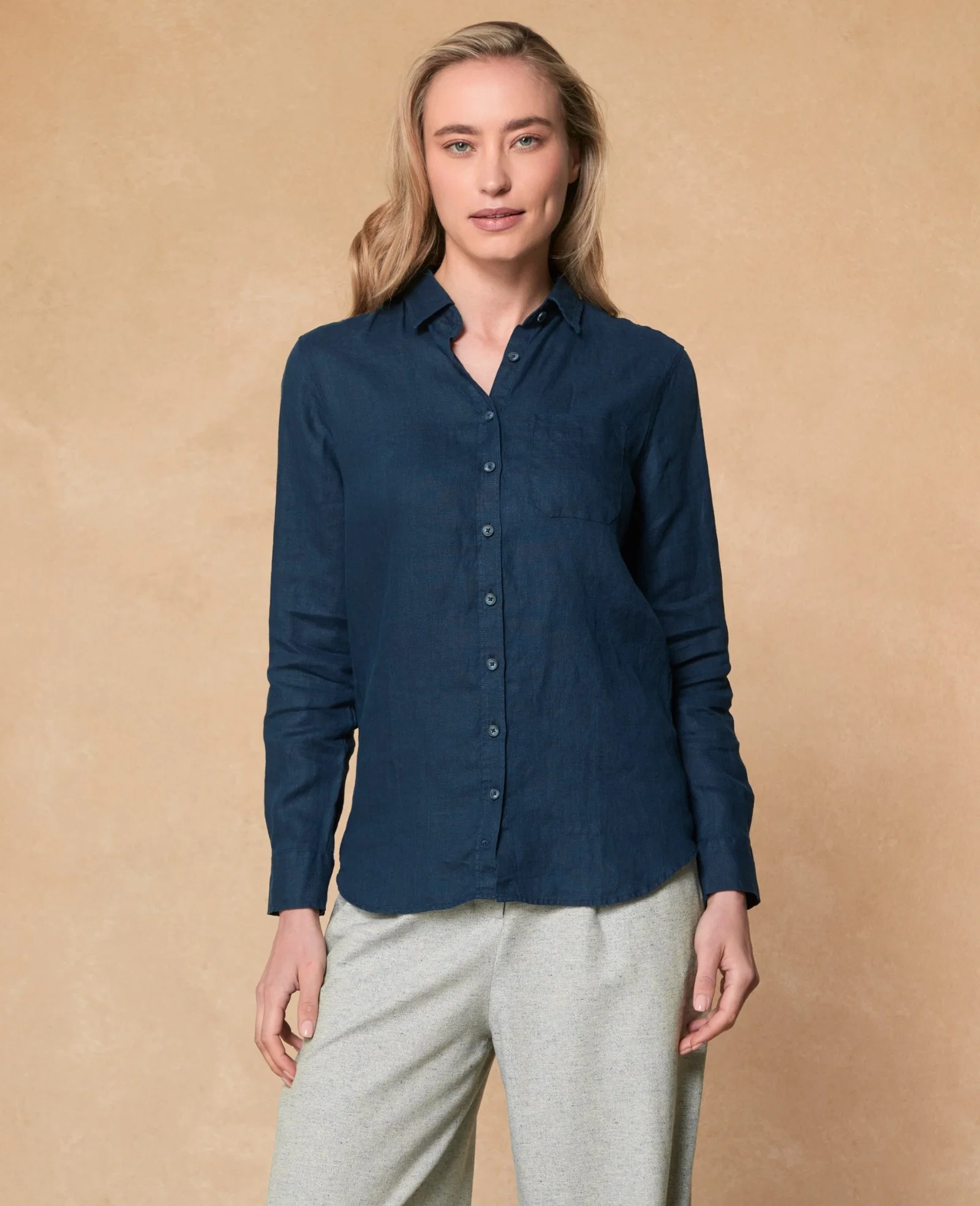 Image of Stella Irish Linen Shirt - Navy