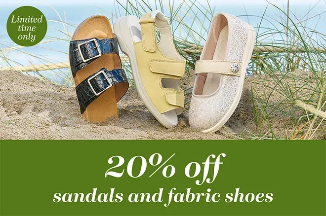20% off sandals and fabric shoes