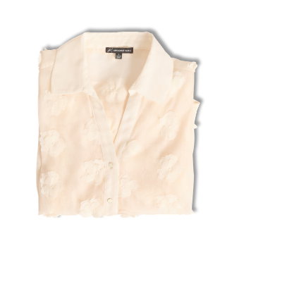 Long Sleeve Sheer 3D Floral Petal Blouse In Cream Frosting