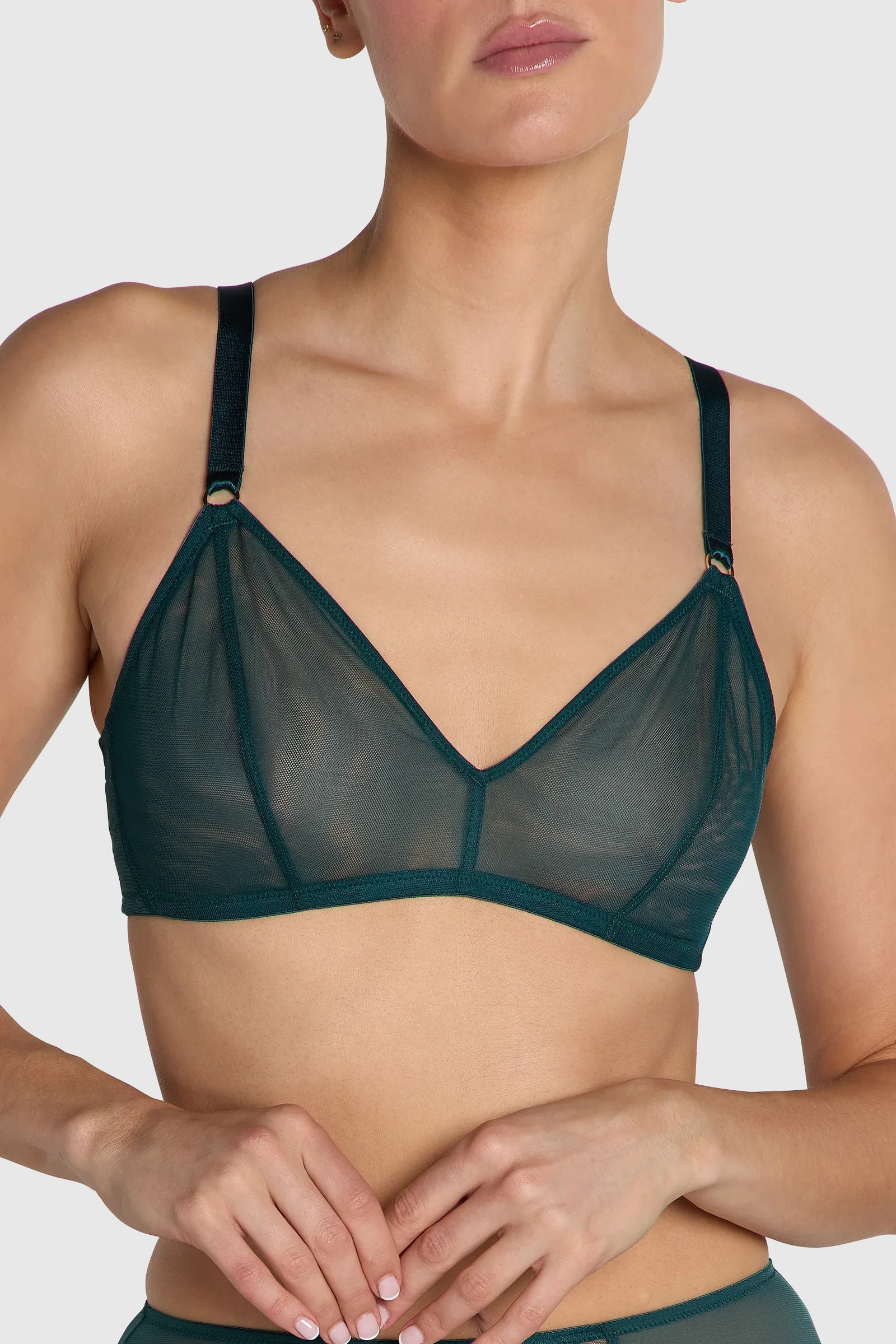 Image of The Anna Sheer Mesh V-Neck Bralette Dark Teal