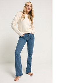 Blue Mid Wash Stretch Bootcut Jeans