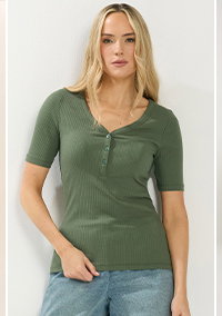Green Ribbed Short Sleeve Henley Top