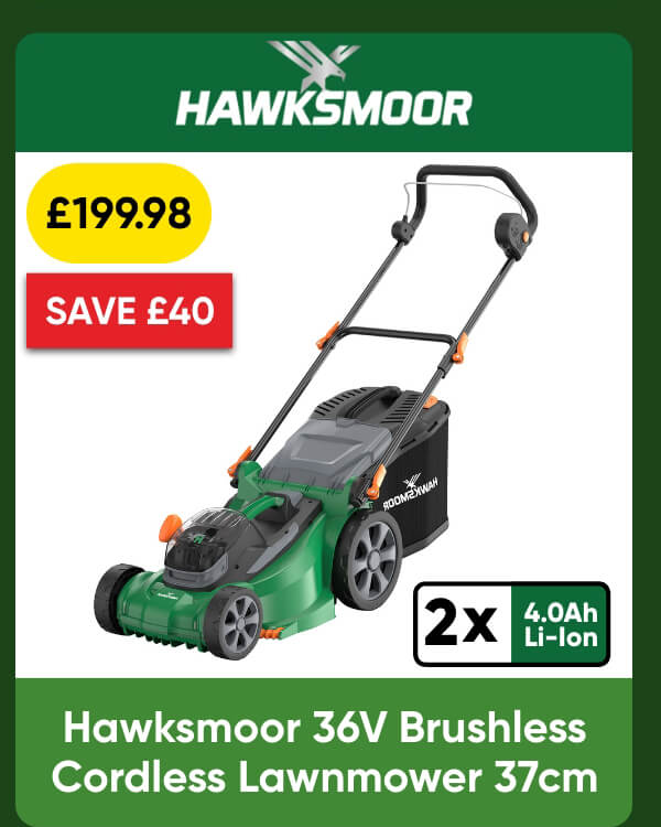 Hawksmoor 36V Brushless Cordless Lawnmower 37cm 2 x 4.0Ah
