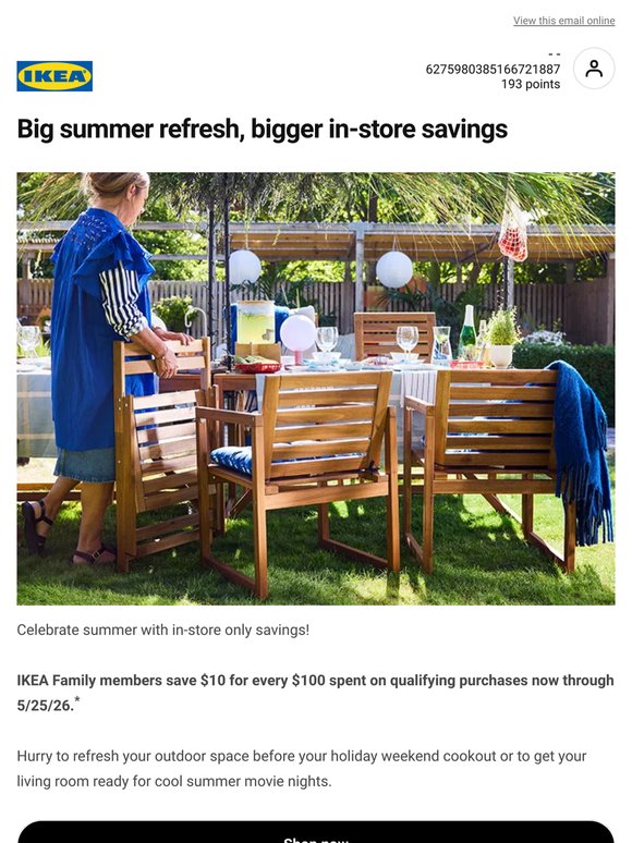 Save $10 for every $100 spent on home furnishings in-store