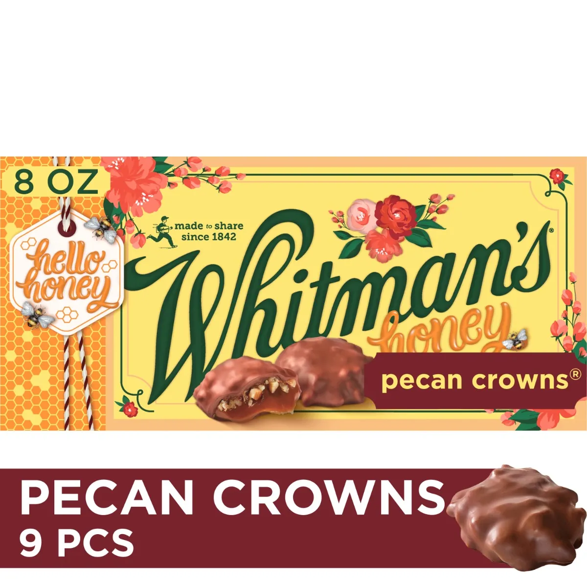 Whitman's Honey Pecan Crowns Chocolate Candy Gift Box, 8 Oz.