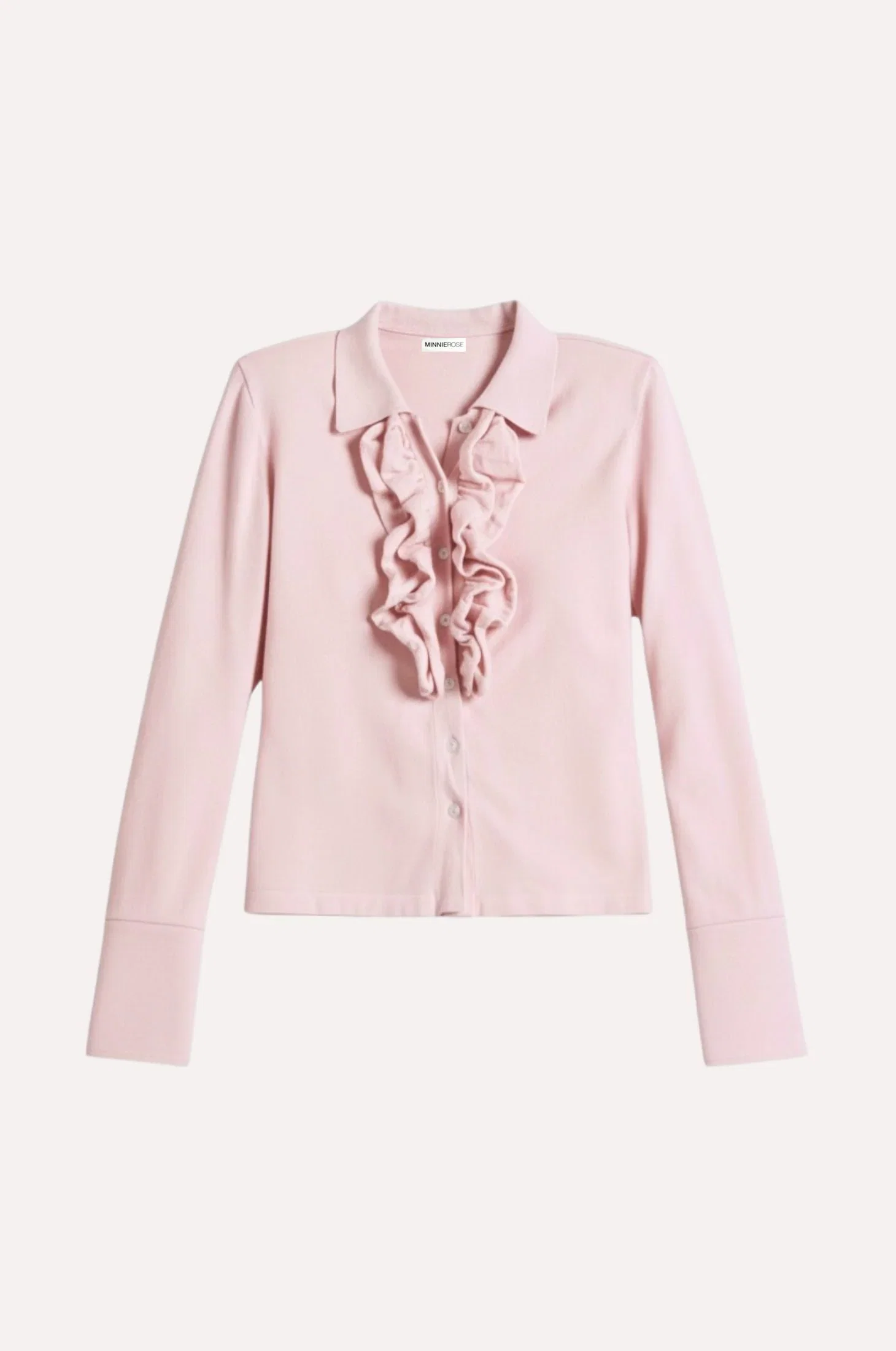 Image of Viscose Long Sleeve Collared Shirt With Ruffles