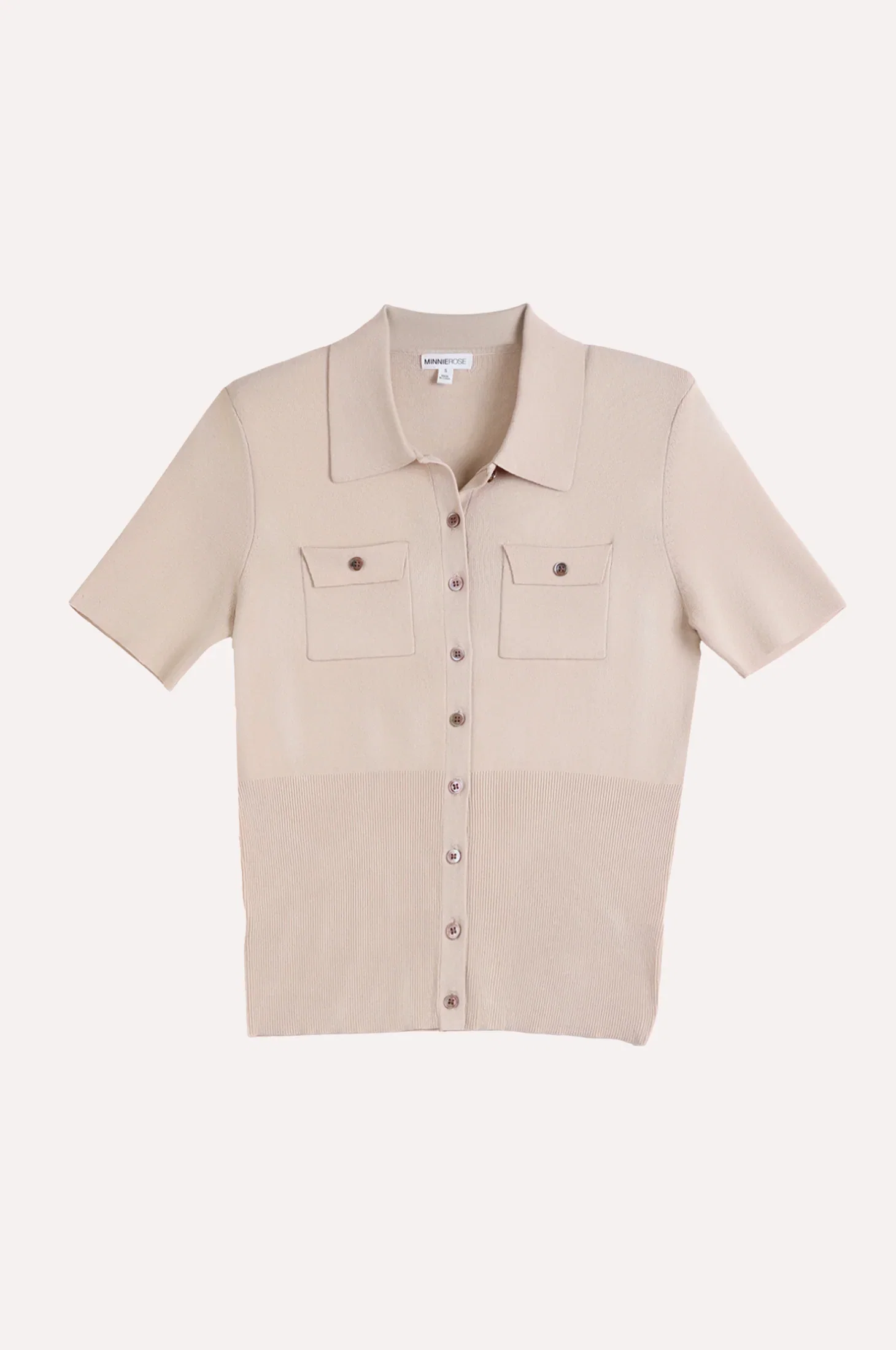 Image of Viscose Short Sleeve Collard Shirt With Shoulder Pads