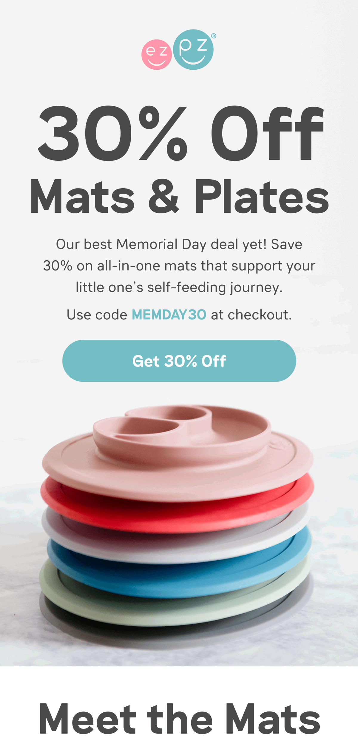 30% Off Mats & Plates. Use code MEMDAY30