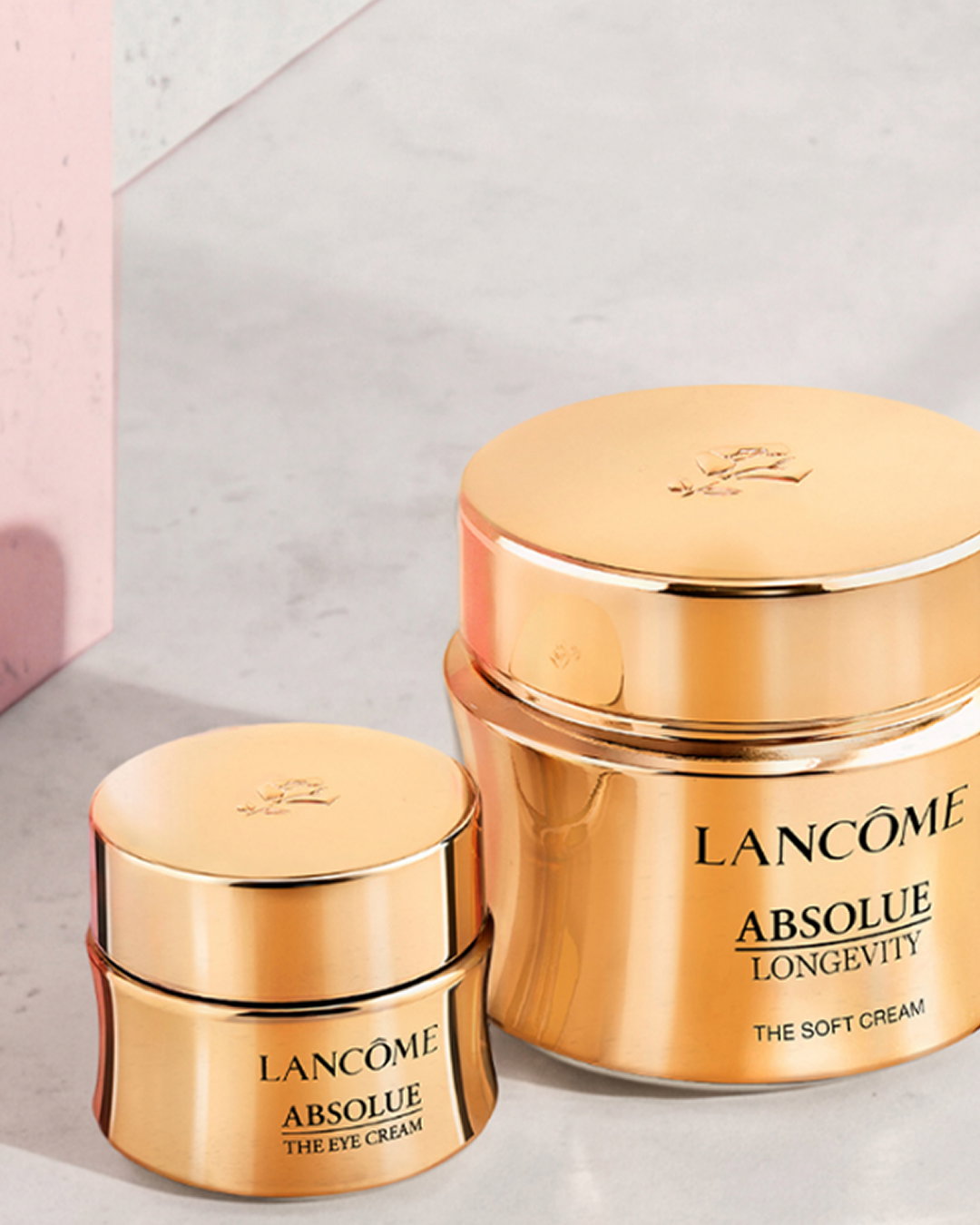 Selezione Lancôme: Absolue Longevity Soft Cream, La vie est belle e Rénergie H.P.N. Ultra Cream su sfondo bianco