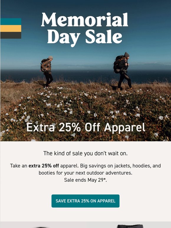 Memorial Day Extra 25% Off Apparel Starts Now 🔥