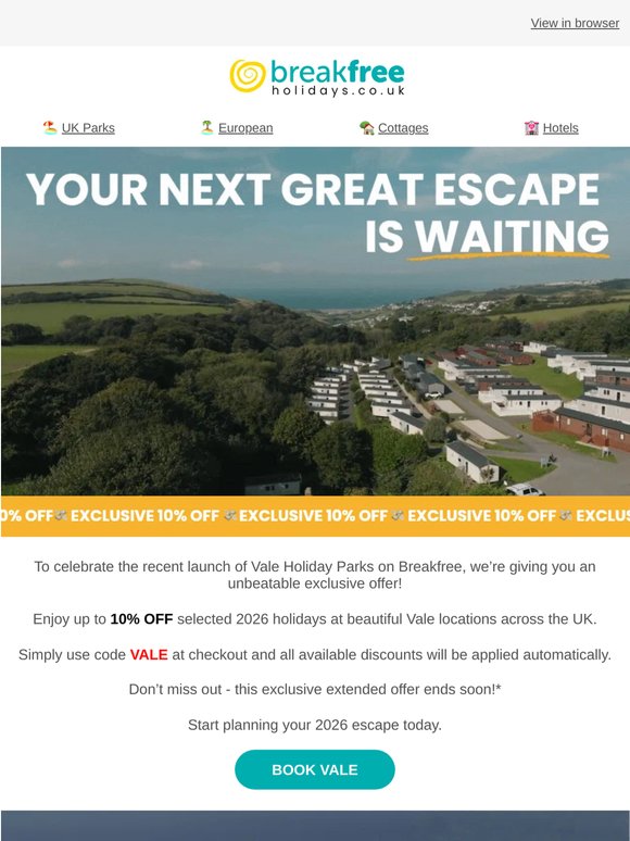 10% Off Vale Holiday Parks Exclusive Ends Soon! ⏰