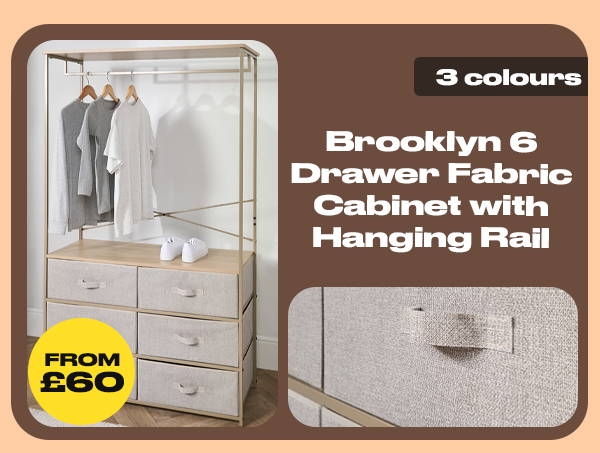 Brooklyn 6 Drawer Fabric Cabinet with Hanging Rail