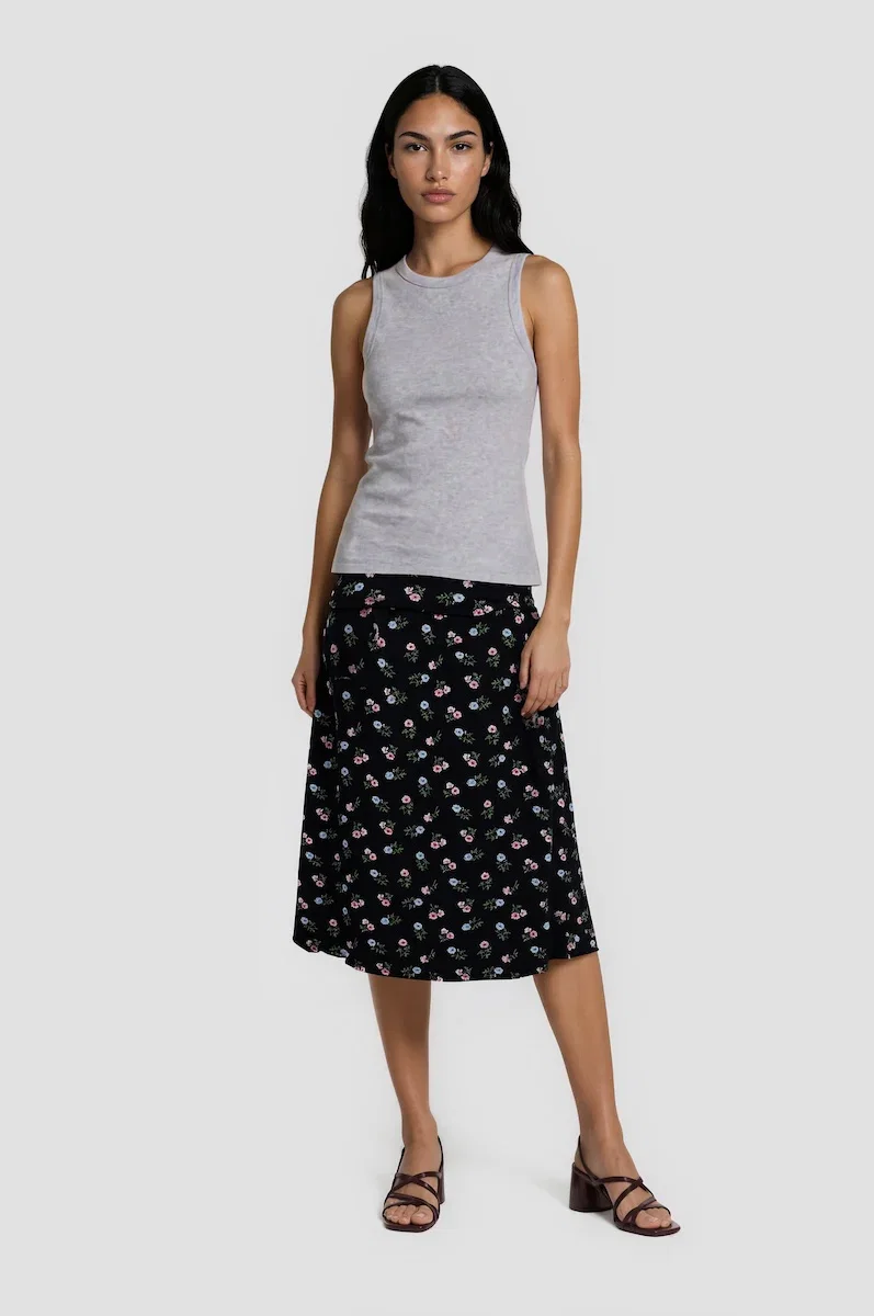 Image of Floral Midi Skirt - Black