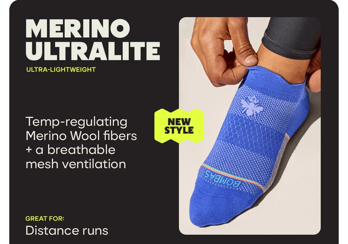 MERINO ULTRALITE | ULTRA-LIGHTWEIGHT | NEW STYLE | Temp-regulating Merino Wool fibers + a breathable mesh ventilation | Great For: Distance runs