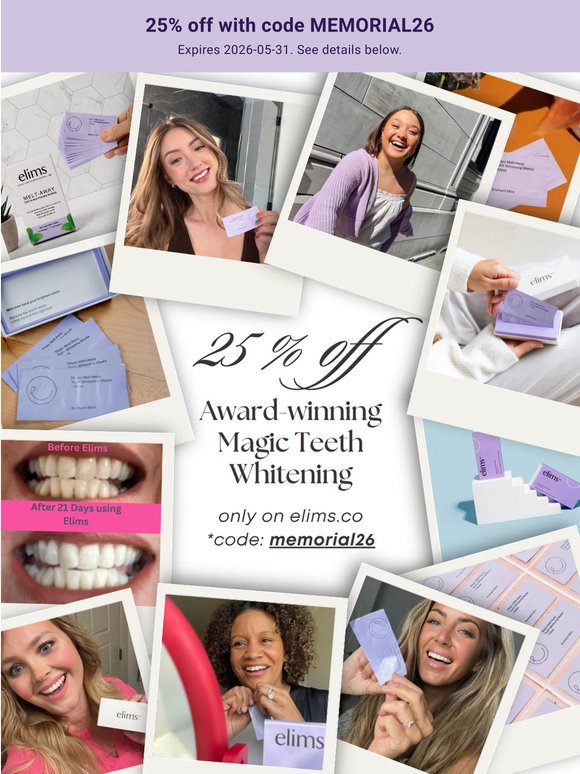 🗽 25% off whitening + FREE travel toothpaste!