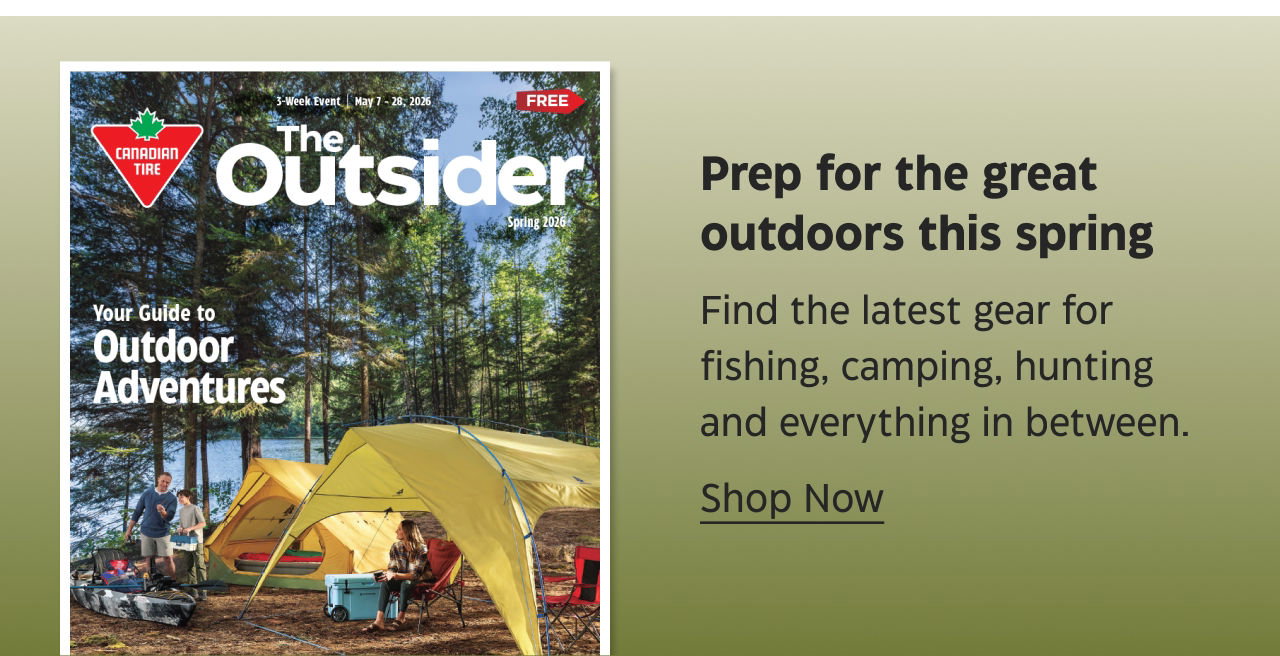 Prep for the great outdoors this spring. Find the latest gear for fishing, camping, hunting and everything in between.