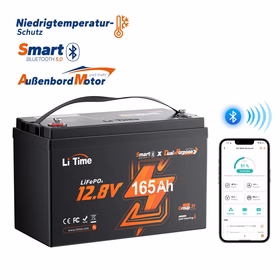 Batterie lithium LiFePO4 LiTime 12V 165Ah Double Usage avec Bluetooth 5.0, protection basse température et compatible moteur hors-bord