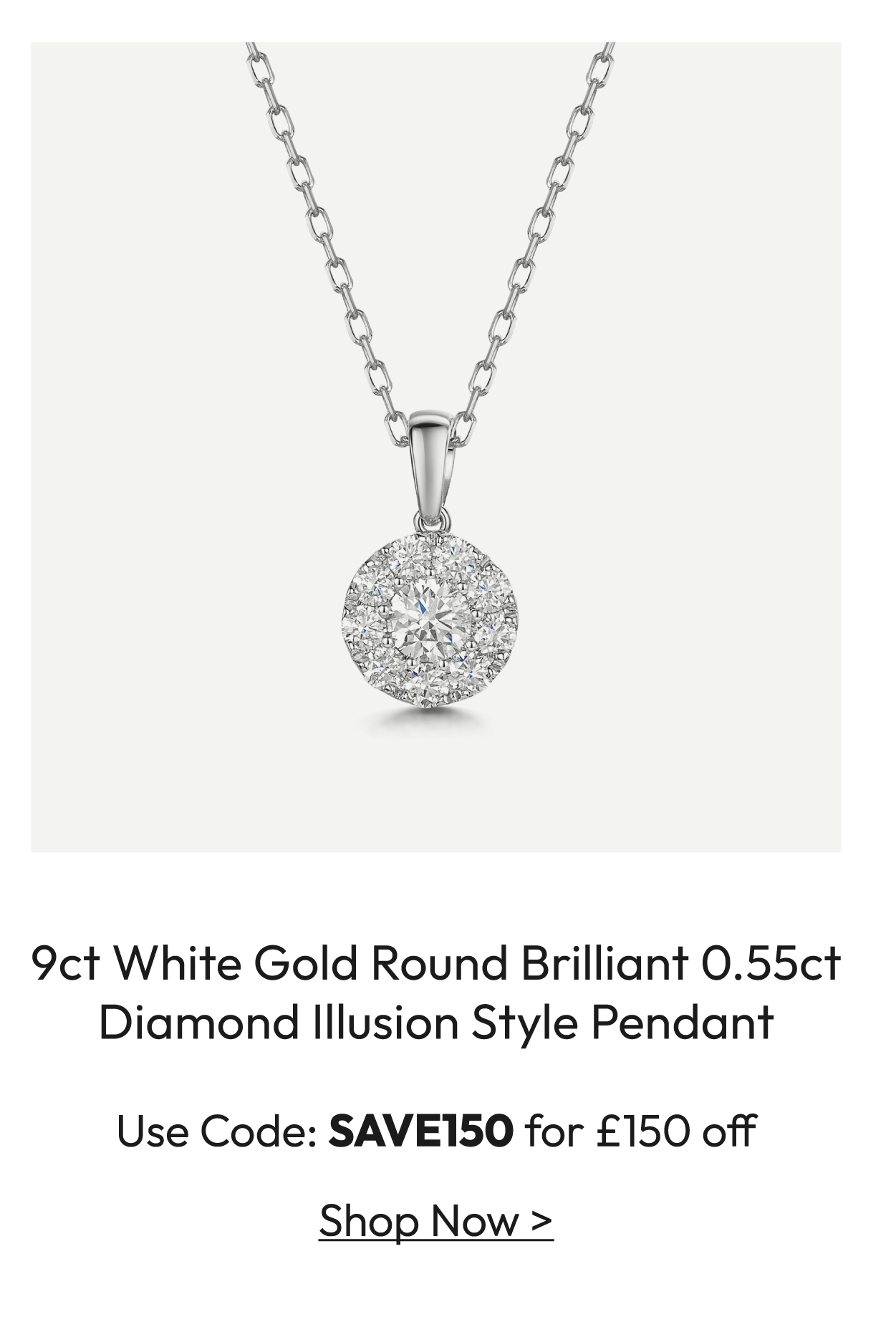 9ct White Gold Round Brilliant 0.55ct Diamond Illusion Style Pendant