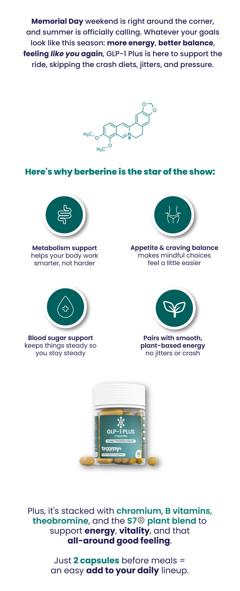 Berberine - Summer Body - Weight Loss - Metabolism Booster - Natural Weight Management - Glp-1 - Troomy Nootropics in Whittier, CA