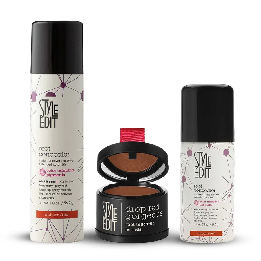 Image of Drop Red Gorgeous Root Concealer Spray and Powder Trio (Full & Travel Size Spray)