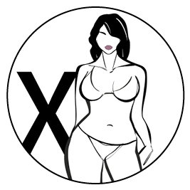 Skizze mit Frauenfigur in X-Figurform und Link in Kleider für X-Figurtypen