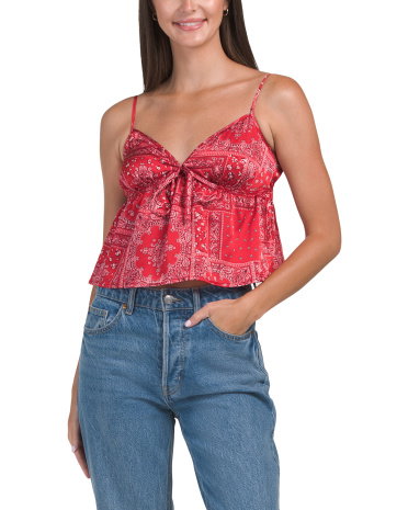 Bandana Print Babydoll Top For Women, Polyester