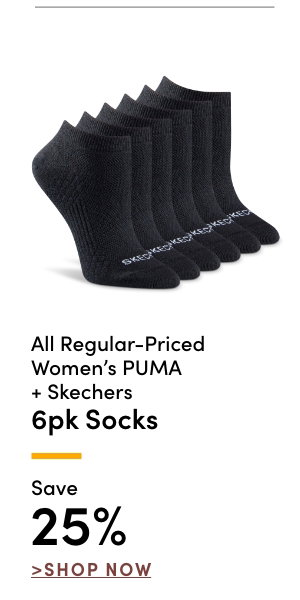All Regular-Priced Women's Puma + Skechers 6pk Socks Save 25%