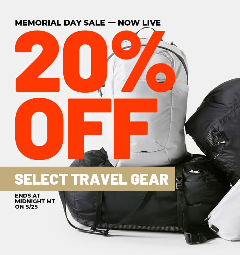 Memorial Day Sale — Now Live. 20% off select travel gear