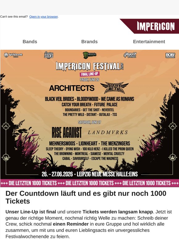🦁 Impericon Festival: Die letzten 1000 Tickets & Running Order