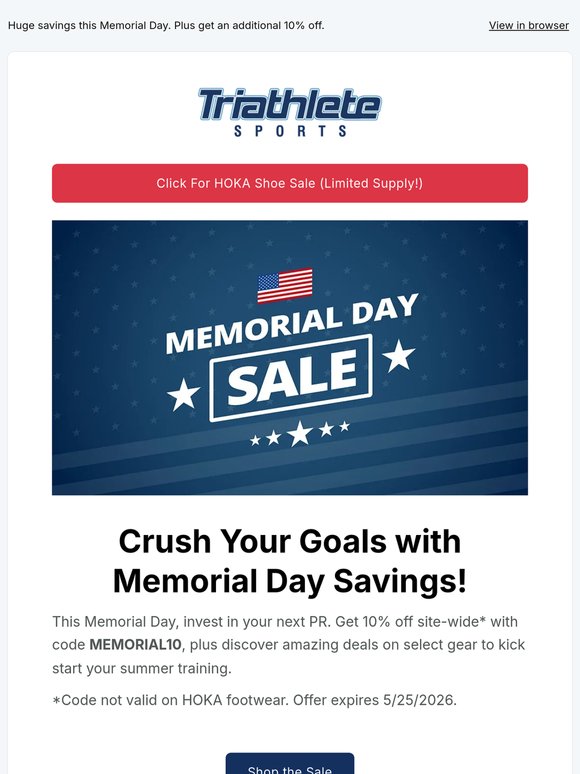 10% Off at Triathlete Sports This Week - Memorial Day Sale!