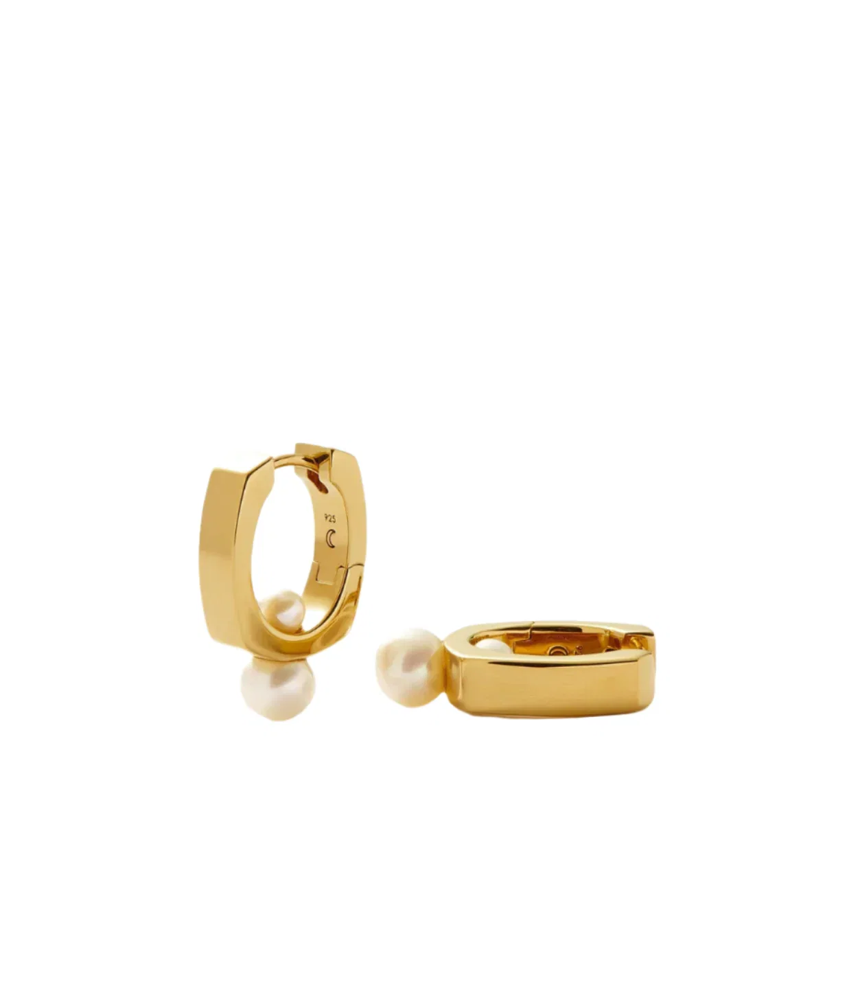 Image of Square Button Pearl Small Hoop Earrings in Gold