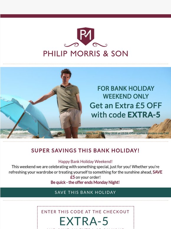 Celebrate This Bank Holiday with an Exclusive £5 Off!