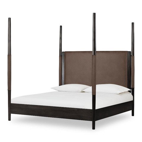 Koko Minx Brown Wood and Faux Leather Queen Poster Bed