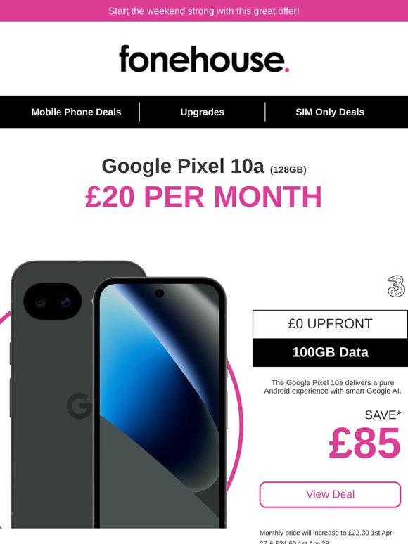 £0 upfront cost on the Google Pixel 10a!🌞