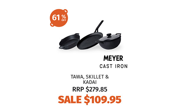 Meyer Cast Iron Tawa, Skillet & Kadai (3 Piece Complete Set)
