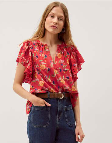 Libby Floral Print Jersey Top Red