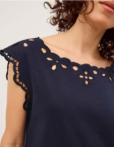 Gaia Floral Cutwork Top Blue